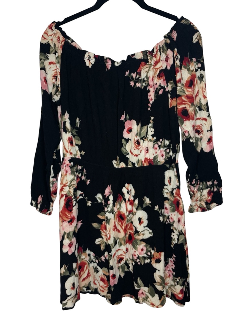 Windsor Black & Pink Floral Off Shoulder Pullover Boho Mini Sundress Dress